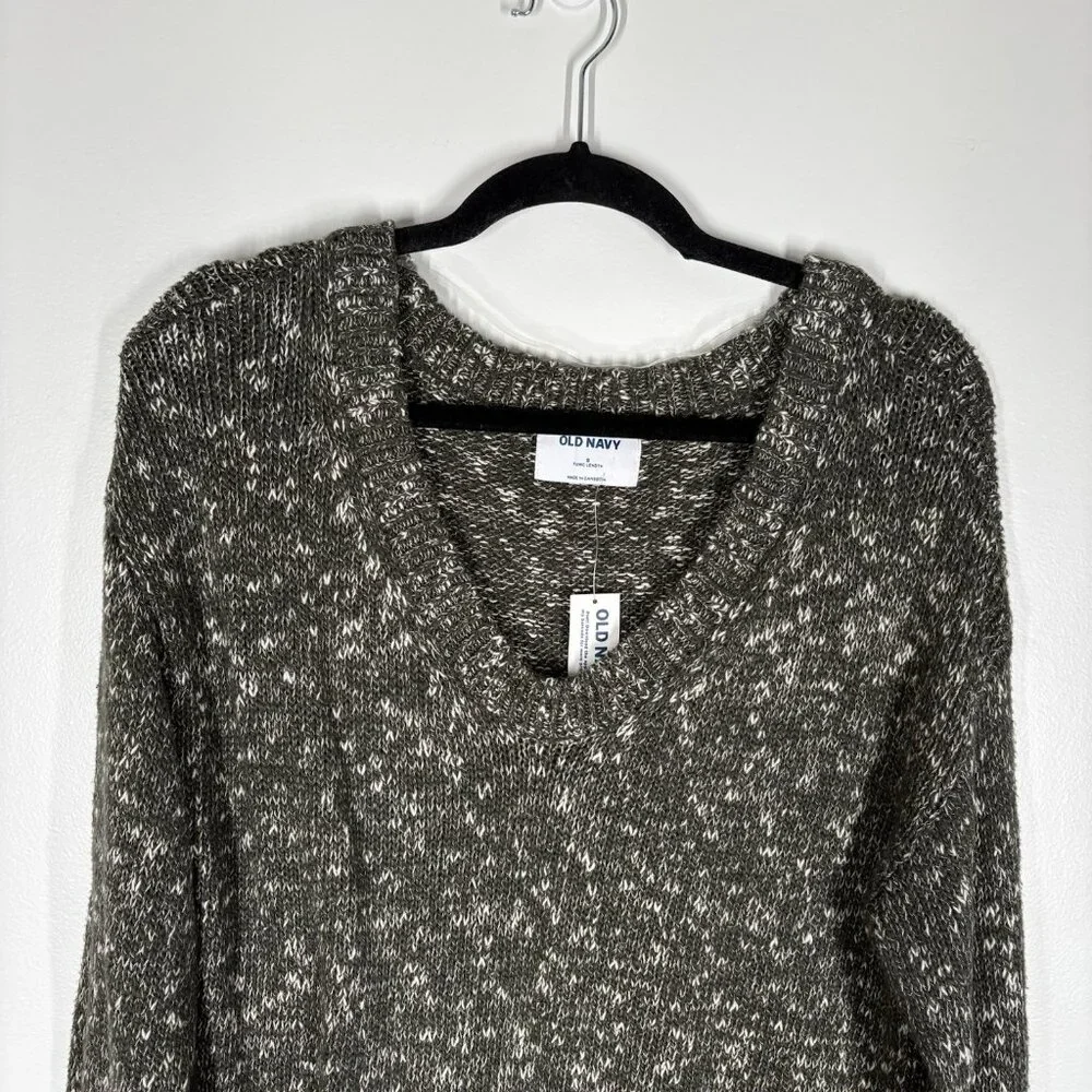 Old Navy Women S Olive Green Oversized Voop-Neck Cotton Tunic Sweater NWT